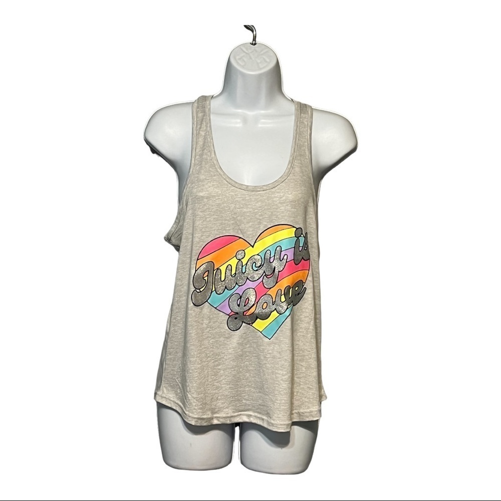 Juice Coutour Juicy is Love Tank Gray Multi Color Rainbow Razorback Lounge Top